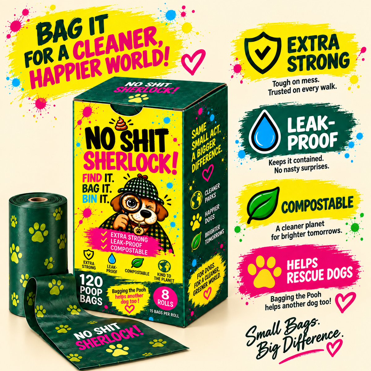 No Shit Sherlock – Premium Compostable Dog Poo Bags