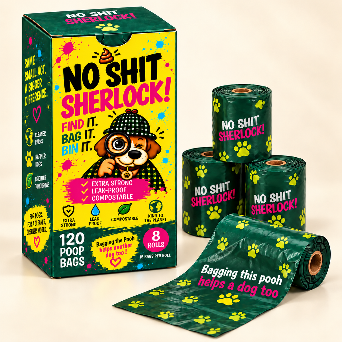 No Shit Sherlock – Premium Compostable Dog Poo Bags